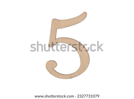 wooden numeral 5 isolated on white background
