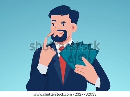 Financial fraud concept. Vector of a liar businessman with dollar cash Royalty-Free Stock Photo #2327732033