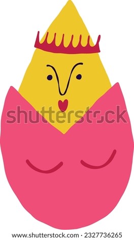 Funny quirky haughty egg-the queen in the crown. A groovy funky character for Easter