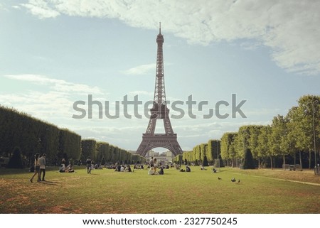 A warm afternoon in Paris France with the Eiffel Tower.
