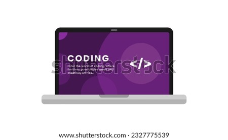 Laptop illustration with coding wallpaper on a white background