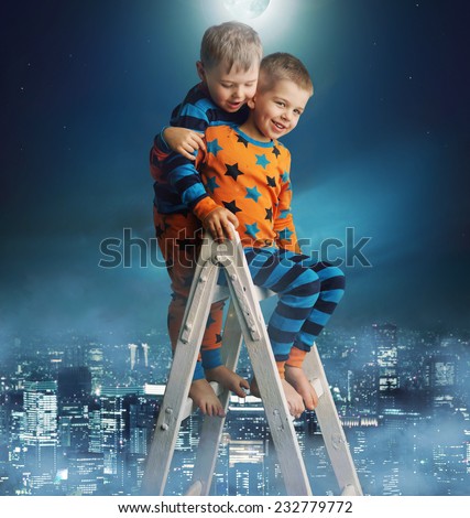 Two young boys on a ladder