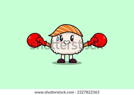 Cute Sushi mascot cartoon playing sport with boxing gloves and cute stylish design