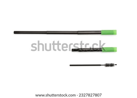 Reusable Retractable Steel Drinking Straw Black Metal with cleaner on White Background with Shadow