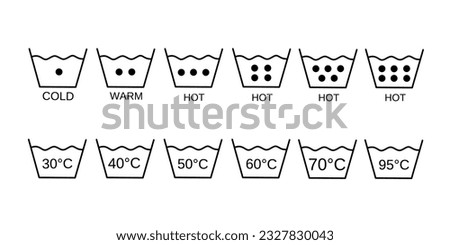 laundry service icon set.washing water temperature guide symbol.washing machine icon set