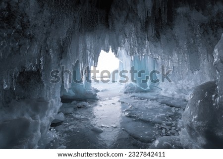 Ice cave on island Olkhon at Baikal Lake, Siberia, Russia Royalty-Free Stock Photo #2327842411