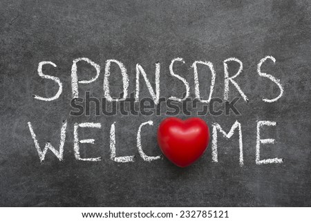 sponsors welcome phrase handwritten on chalkboard with heart symbol instead of O Royalty-Free Stock Photo #232785121