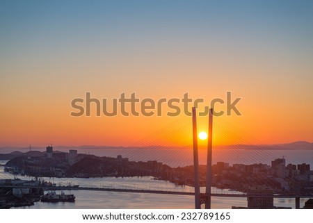 Vladivostok cityscape, sunset view. 