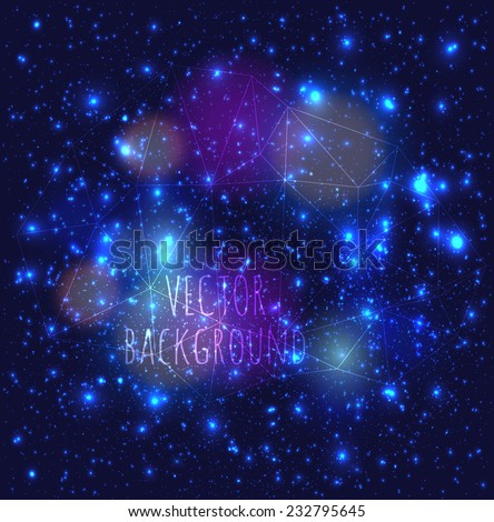 Abstract modern vector dark background with a stars constellation cosmos lights, flickering, bokeh