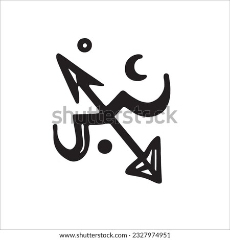 Embodying the adventurous spirit of Sagittarius star sign, this vector doodle features an arrow and bow. Symbolizing the pursuit of knowledge and exploration. Aim high and embrace the journey.