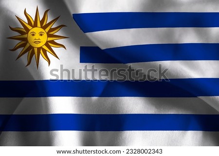 Close-up of a Ruffled Uruguay Flag, Uruguay Fabric Flag Waving in the Wind