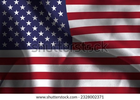 Close-up of a Ruffled American Flag, American Fabric Flag Waving in the Wind