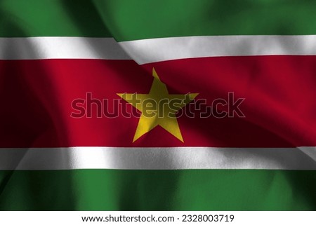 Close-up of a Ruffled Suriname Flag, Suriname Fabric Flag Waving in the Wind