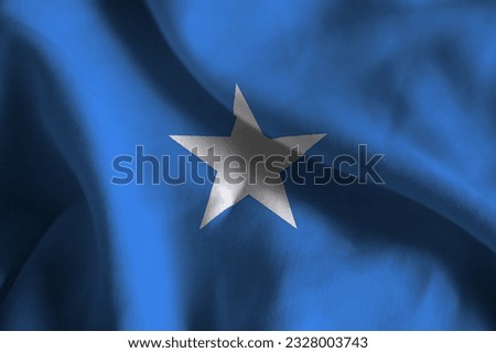 Close-up of a Ruffled Somalia Flag, Somalia Fabric Flag Waving in the Wind