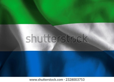 Close-up of a Ruffled Sierra Leone Flag, Sierra Leone Fabric Flag Waving in the Wind