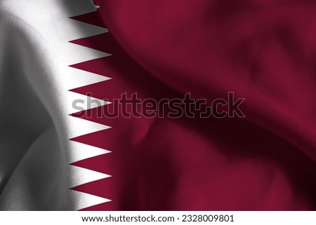 Close-up of a Ruffled Qatar Flag, Qatar Fabric Flag Waving in the Wind