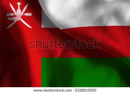 Close-up of a Ruffled Oman Flag, Oman Fabric Flag Waving in the Wind