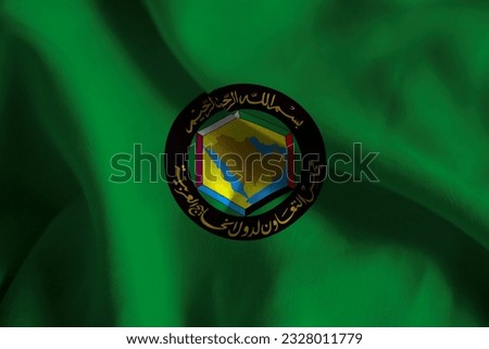 Close-up of a Ruffled GCC Flag, GCC Fabric Flag Waving in the Wind Royalty-Free Stock Photo #2328011779