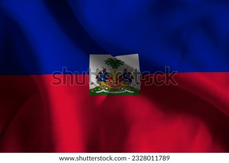 Close-up of a Ruffled Haiti Flag, Haiti Fabric Flag Waving in the Wind