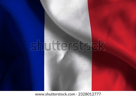 Close-up of a Ruffled France Flag, France Fabric Flag Waving in the Wind