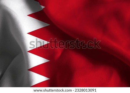 Close-up of a Ruffled Bahrain Flag, Bahrain Fabric Flag Waving in the Wind