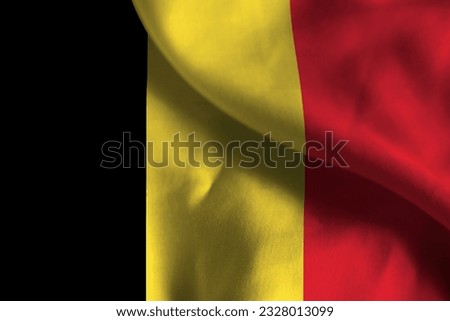 Close-up of a Ruffled Belgium Flag, Belgium Fabric Flag Waving in the Wind