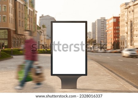 Blank street billboard poster stand on city background. 3d illustration.