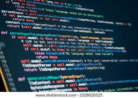 Mock code for an AI Large Language Model (LLM) that could intelligently answer questions. LLMs are one of the most popular implementations of recent Artificial Intelligence research. Royalty-Free Stock Photo #2328020525