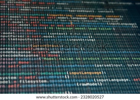 Mock code for an AI Large Language Model (LLM) that could intelligently answer questions. LLMs are one of the most popular implementations of recent Artificial Intelligence research. Royalty-Free Stock Photo #2328020527