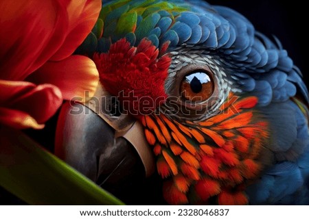 Parrot on the flower. Beautiful extreme close-up.  Royalty-Free Stock Photo #2328046837