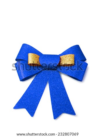 Gold and blue ribbon isolated on white background, clipping path.      