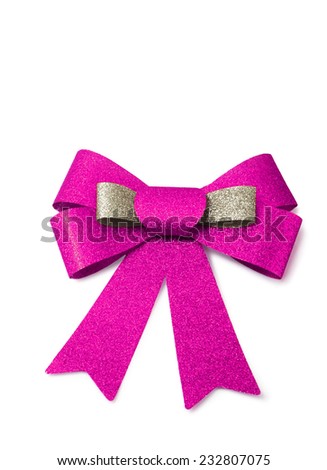 Pink and bronze ribbon isolated on white background, clipping path.      