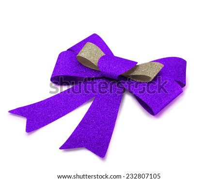 Bronze and purple ribbon isolated on white background, clipping path.           