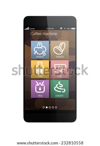 Smart phone apps for coffee machine. Clipping path available.