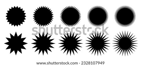 Zig zag edge circle shape set. Jagged round elements collection. Graphic design elements for decoration, banner, poster, template, sticker, badge. Vector Royalty-Free Stock Photo #2328107949
