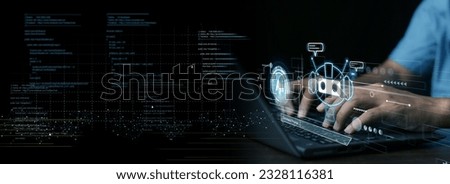 Chatbot Chat with AI, Artificial Intelligence. Man using technology smart robot AI Royalty-Free Stock Photo #2328116381
