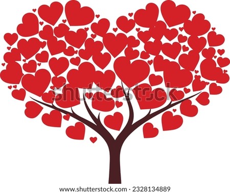 love shaped tree with love symbols illustration on isolated background