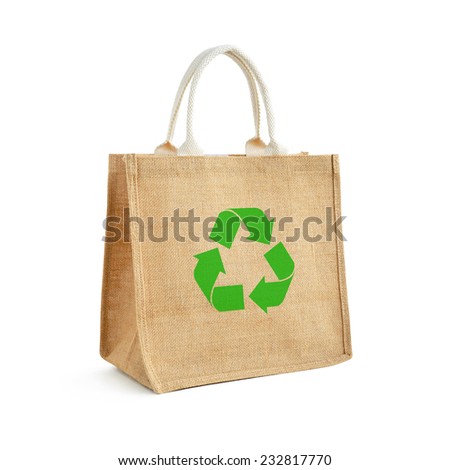 Hessian or jute shopping bag with recycle or reusable sign