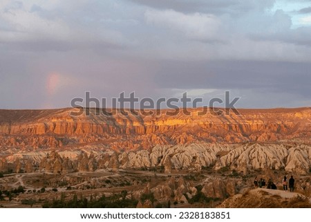 View of Cappadocia mountains from Goreme at sunset, Türkiye