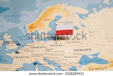 The Flag of Poland on the World Map. Royalty-Free Stock Photo #2328289411