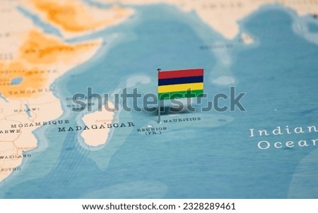 The Flag of Mauritius on the World Map.