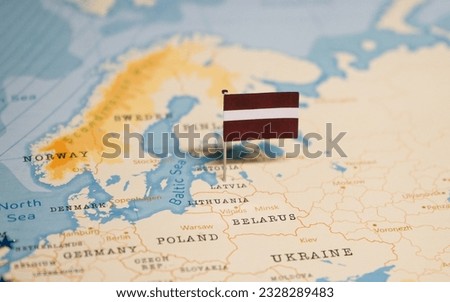 The Flag of Latvia on the World Map.
