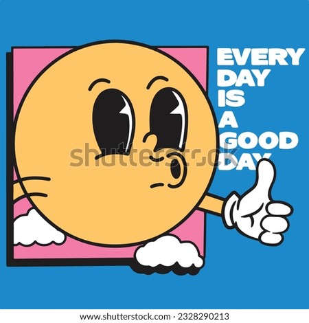 Retro cartoon good hand mascot character surrounded by clouds and every day is a good day lettering illustration for t-shirt print or poster design. Vector illustration Royalty-Free Stock Photo #2328290213