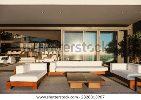 Sofas and table on modern patio