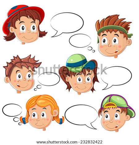 Children's Faces with Speech Bubbles Vector