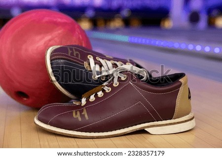 bowling ball on the playing field. bowling ball on the track. bowling background. Active leisure. Sport game. Bowling game equipment concept. copy space. Close up.
