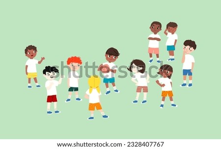 Illustration of Kids Kicking Soccer Ball Outdoors in the Field