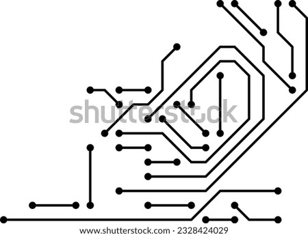 a black and white image of a circuit board with a clock
