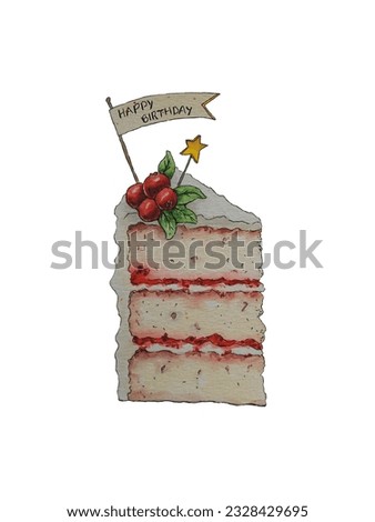 watercolor illustration of a piece of cake with cranberries