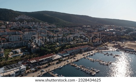 Marina for yachts and boats in Bulgaria from a bird's eye view overlooking the city of Sveti Vlas